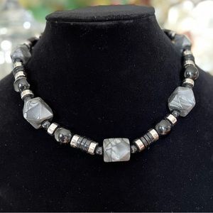 Vintage Trifari 18 in Black Silver Gray Beaded Necklace